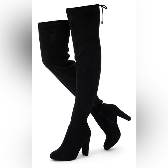 Vepose Shoes - Vepose Black Suede Over-the-Knee Chunky Heels Women's Boots